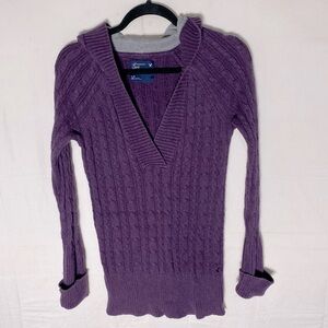 American Eagle Outfitters Purple Deep V Neck Cable Knit Sweater W Hood L